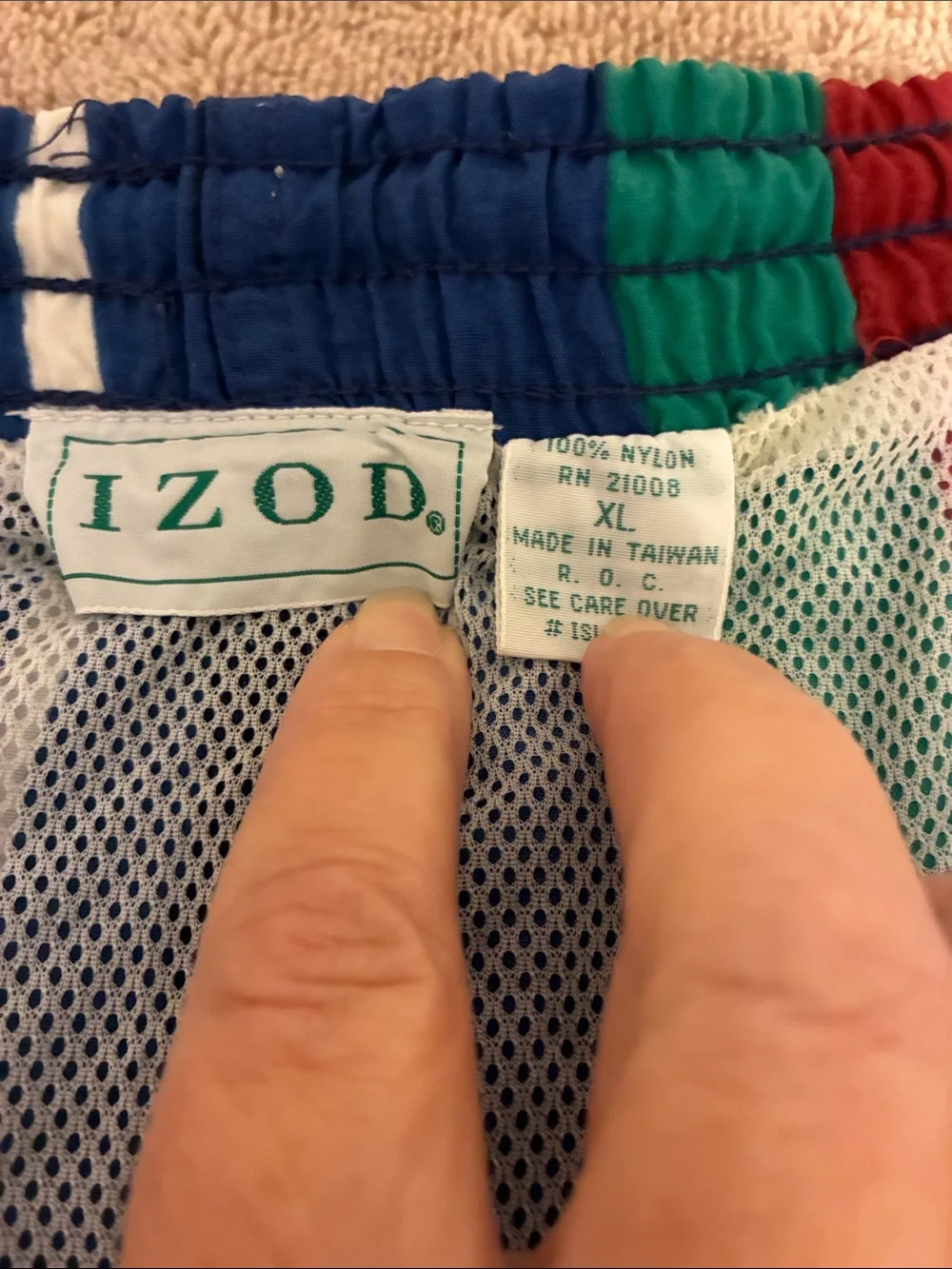 Izod Men's XL Multicolor Vertical-Stripe Swim Trunks — Blue, Green & Red